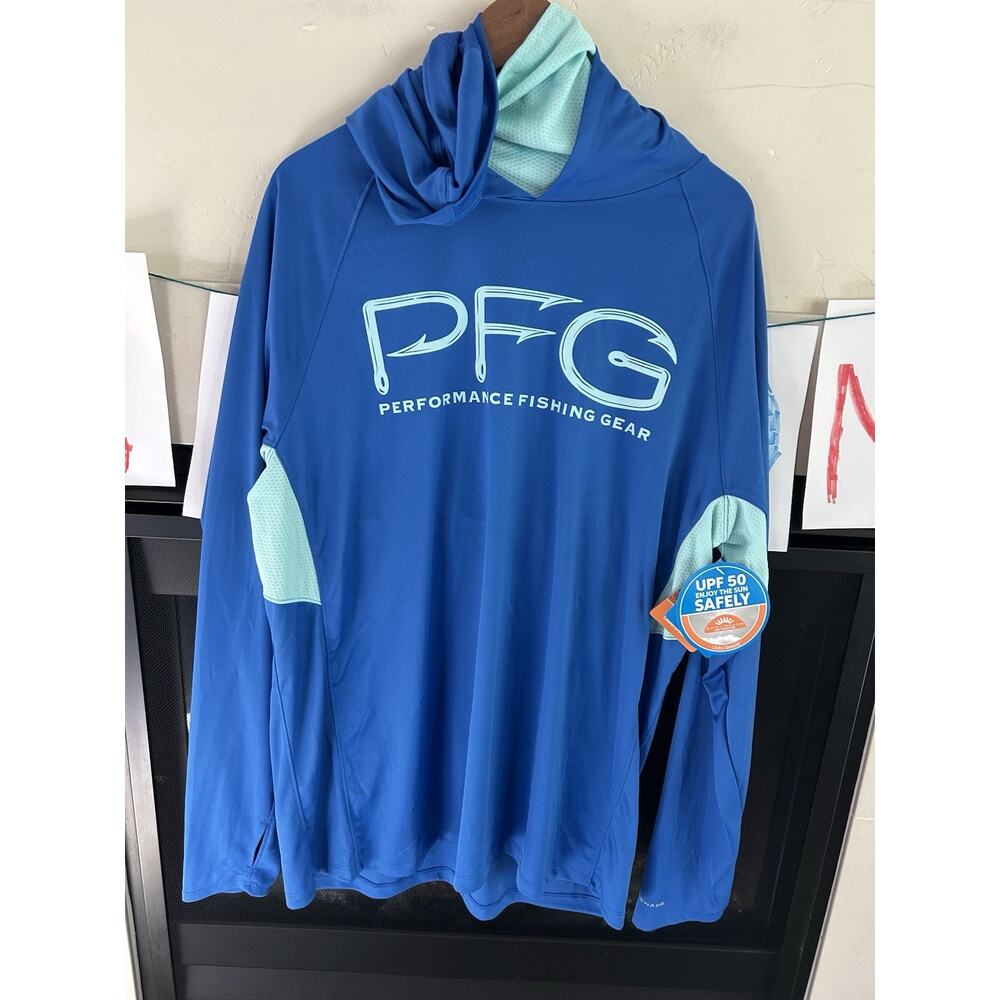 Columbia PFG Terminal Tackle Vent Hoodie Face Gaiter Men’s L Blue UPF 50 FM9339 - Picture 3 of 15
